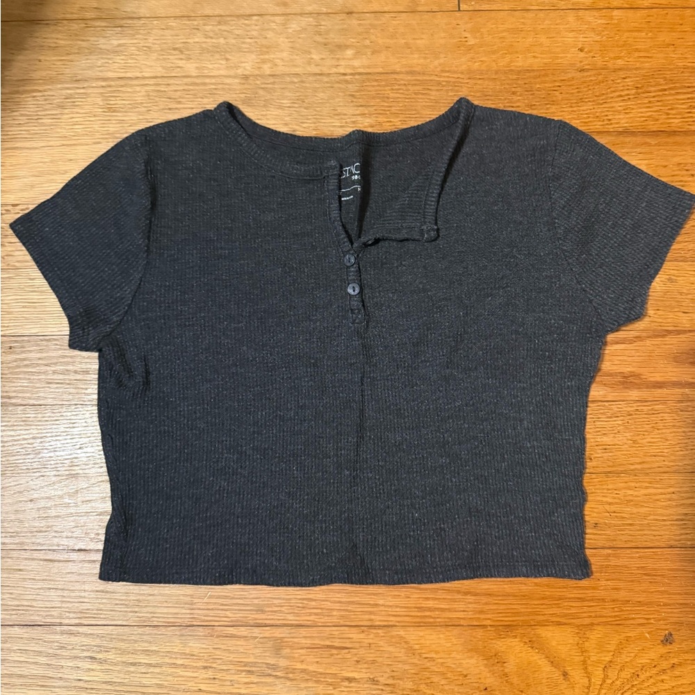 PacSun Black Ribbed Henley Crop Top